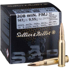 Náboj Sellier&Bellot 308 Win FMJ 9,55g/147grs 50ks