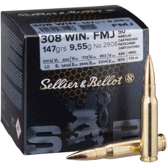 Náboj Sellier&Bellot 308 Win FMJ 9,55g/147grs 50ks