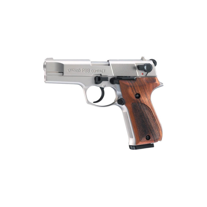 Pištoľ exp. Walther P88 Compact nickel/wood, kal. 9mm P.A.K.
