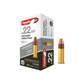 Aguila .22LR Interceptor 40gr/2,59g CP HP, 50 ks (1B220321/1B223636) Aguila .22LR Interceptor 40gr/2,59g CP HP, 50 ks (1B220321/1B223636)
